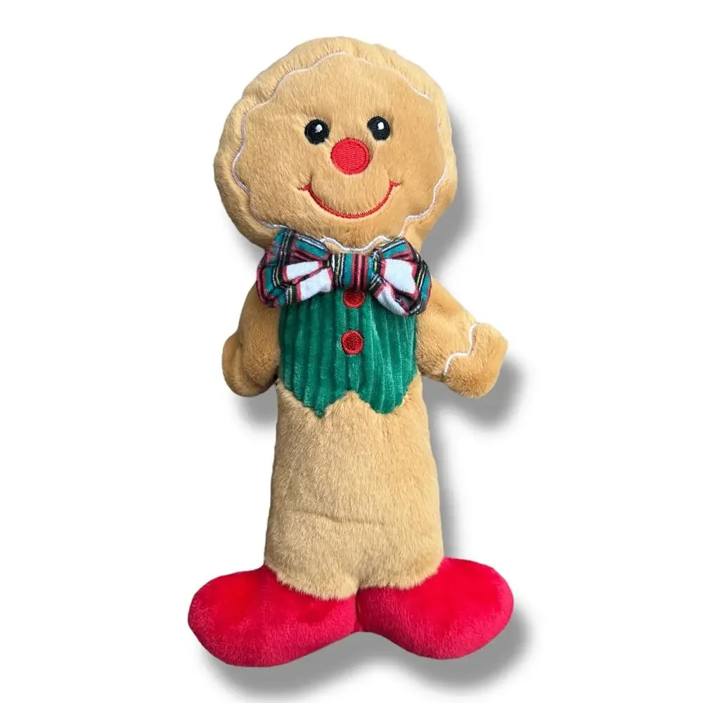 Gingerbread Double Squeaker Plush Dog Toy Toss Shake Thrash Christmas Stuffy New